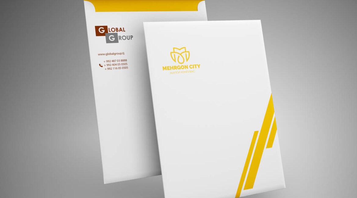 Разработка дизайна фирменного конверта А4 - ЖК Mehrgon City 8