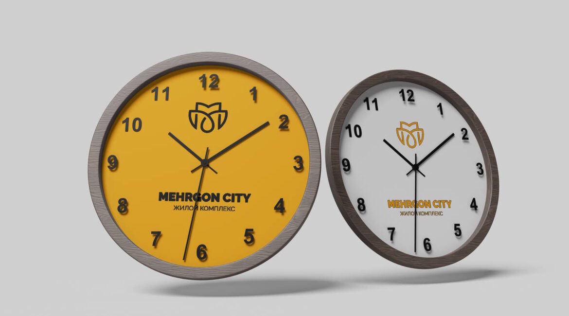 Разработка дизайна фирменных настенных часов - ЖК Mehrgon City 6